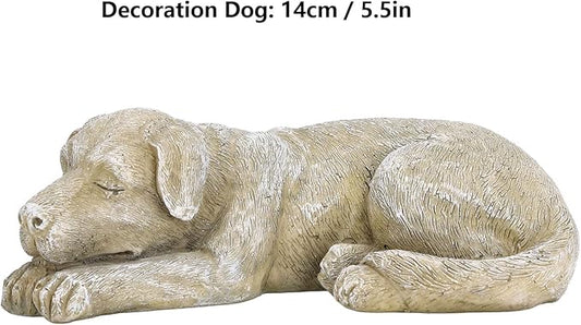 Hapivida Dog Garden Statue, 5.5in Mini Puppy Garden Memorial Stone Sleeping Dog Statue Decor Outdoor Resin Realistics Sculptures Gift Brown