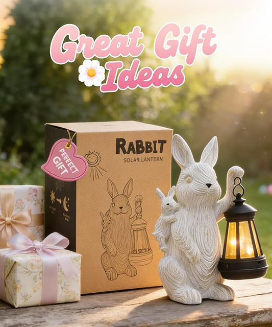 Nacome Solar Bunny Outdoor Garden Statues: Outside Decor with Lantern for Yard Art Lawn Ornaments Porch Patio Balcony - Birthday Gifts for Mom Women Grandma