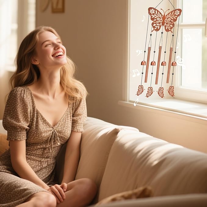 Butterfly Wind Chime for Outside,Butterfly Gifts for Women Men,Horizontal Metal Memorial Butterflies Birthday Gifts for Women Men Garden Decor