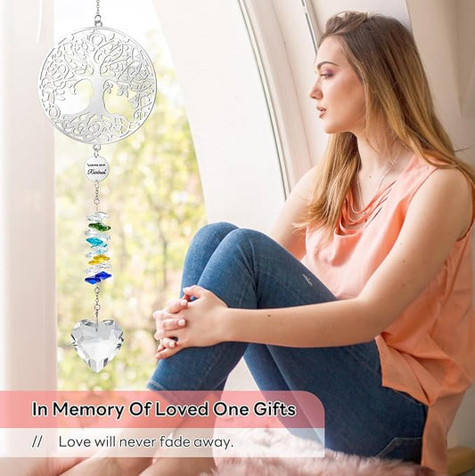 Memorial Crystals Suncatcher - Memorial Sympathy Gifts for Loss of Loved One - Unique Rainbow Maker in Memory of Mom Dad Dog, Ideal Grief Bereavement Miscarriage Gift (Tree of Life-Colorful)