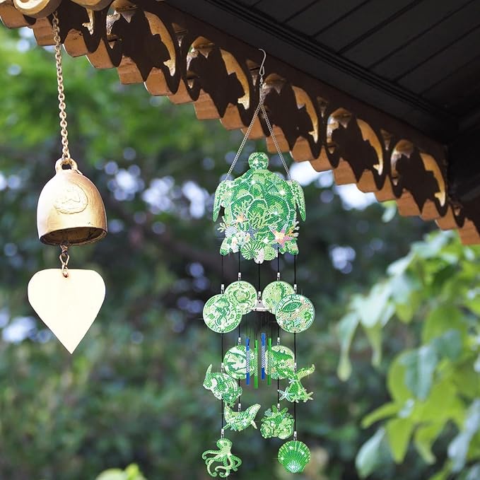 GlikCeil Beach Wind Chimes Diamond Art Wind Chimes Suncatchers Beach Diamond Art Kits with Crystal Pendant Hanging Ornament for Home Garden Patio Backyard Decor (Green)