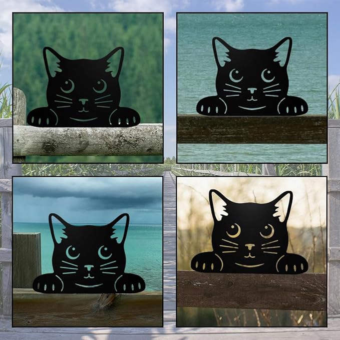 WADORN Metal Black Cat Garden Decor, Cat Silhouette Decorative Garden Stake Kitten Yard Art Cute Animal Wall Decor for Cats Lover Farmhouse Statue for Garden Backyard Patio Lawn Home Outdoor Decor