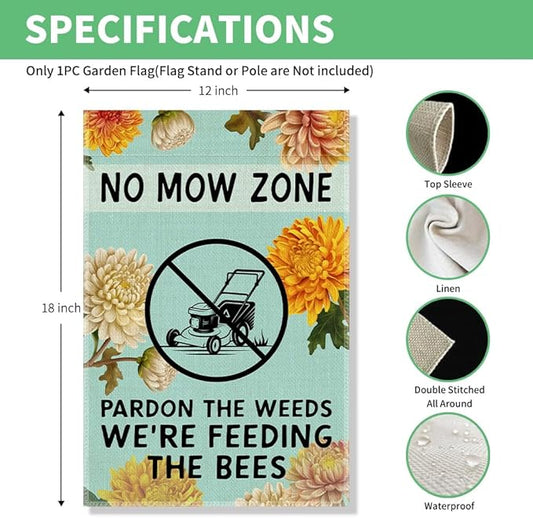 Perfectinsoy No Mow May Zone Sign, Pardon the Weeds We're Feeding the Bees Funny Garden Flag, Pollinator Friendly Yard Banner, Bee Lover Gifts for Gardener, Welcome Yard Farmhouse Spring Outdoor Decor