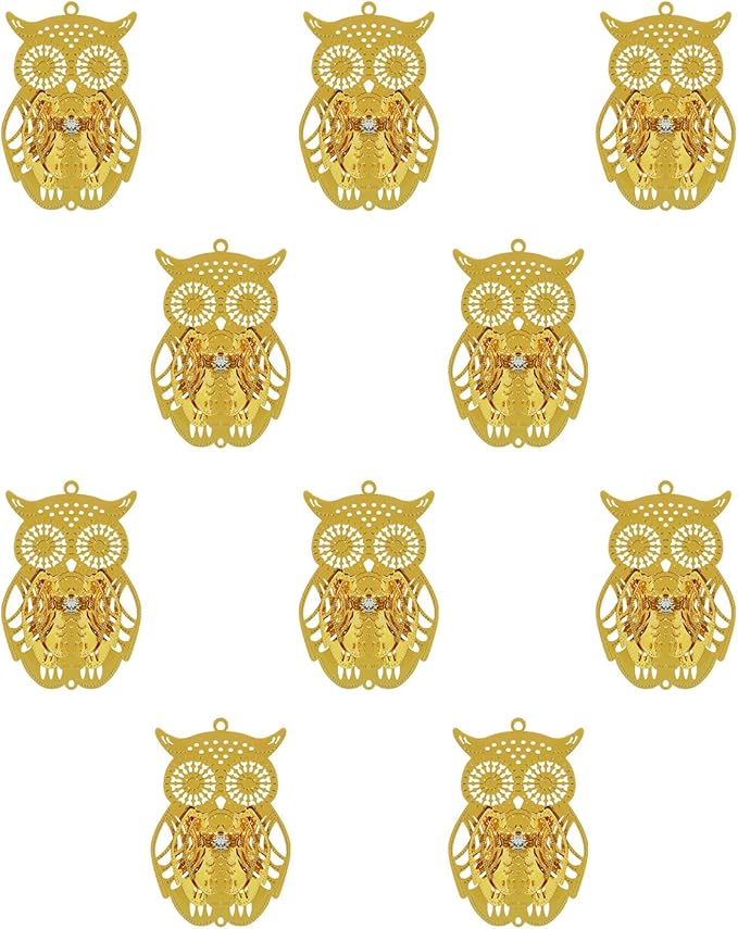 10pcs Gold Owl Metal Suncatcher Parts Hanging Window Pendant DIY Ornament Hand-Crafts Gifts