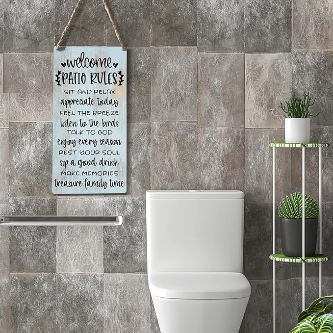 Rustic Patio Rules Wood Sign Welcome Sign Patio Decor Farmhouse Home Family Patio Wall Décor Hanging Wall Sign Wooden Wall Art Decor Decorative Plaque Sign for Home Porch Indoor Outdoor Bar Coffee