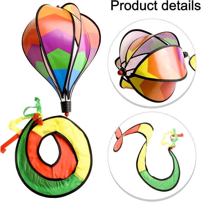 2 Pcs for Rainbow Hot Air Balloons Wind Spinner, Colorful Windsock Tail Hanging Decoration 3D Rotating Garden Windmills Hanging Geometric Twisters for Outdoor Yard Patio Porch Balcony Decoration