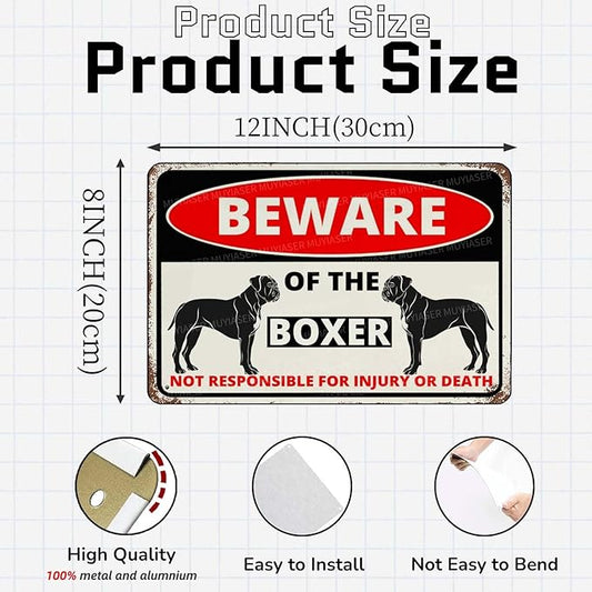 Beware Of The Dog Boxer Sign Aluminum Metal Tin Signs Outdoor Yard Sign Warning Sign For Fence Yard Home Kitchen Farm Garden Wall Decor 8x12 Inch