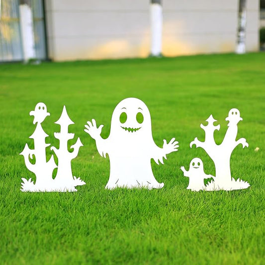 Halloween Decorations White Ghost,Metal Decorative Garden Stakes for Women/Men, Ghosts Silhouette Statues Decor for Yard Art,Patio,Backyard,Outdoor,Forests,Lawn Ornaments