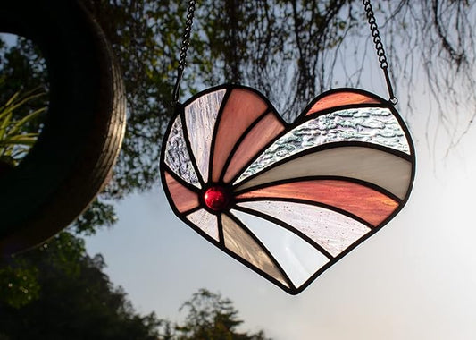 Heart Suncatcher Stained Glass Window Hangings, Heart Shaped Birthday Gift for Grandma Aunt Sister Parents, for Women Couple Annivesary Wedding Gifts for Mom