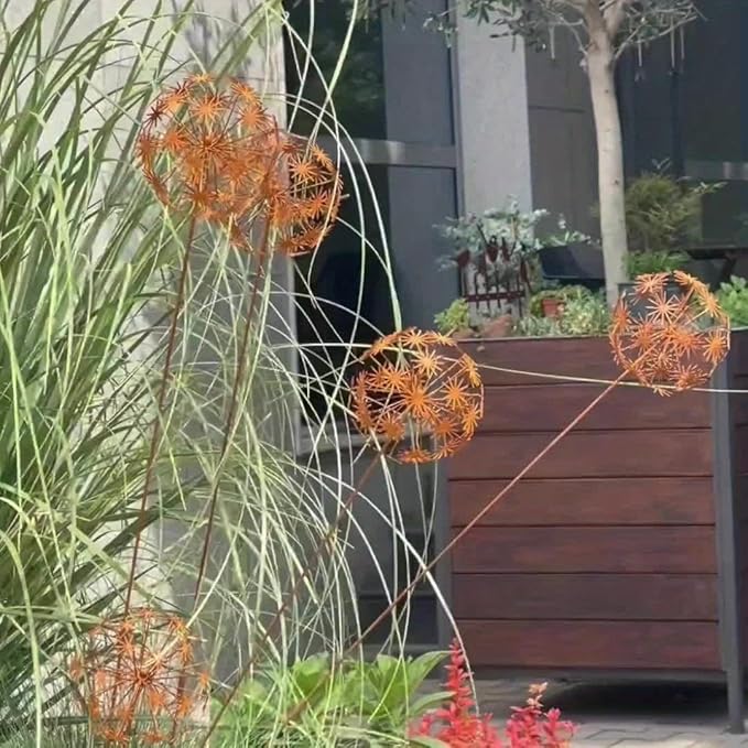 Rusty Metal Wild Flowers Garden Stakes 11.82 x 8.47 inches, Decorative Flowers Yard Stake Metal Art for Outdoor Garden Lawn Decor(Flower-B)