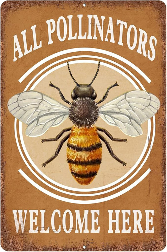Vintage Garden Signs all pollinators welcome here Retro Yard Metel Tin Signs outdoor Aluminium Wall Decor