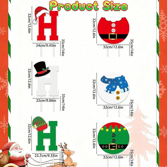 Christmas Yard Signs Decor 6 Pcs Christmas Holiday HOHOHO Garden Signs with Stakes Xmas Holiday Letter for Outdoor Garden Lawn Pathway Decorations