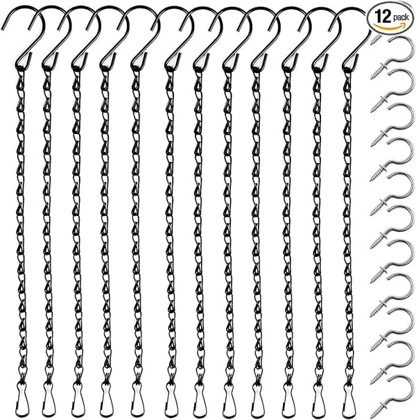 ROYHOO 12PCS 9.5 Inch Black Hanging Chains with 12pcs Ceiling Hooks, Garden Plant Hangers for Hanging Bird Feeders, Billboards, Chalkboards, Basket, Planters, Lanterns, Wind Chimes