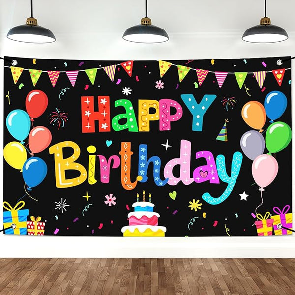 Happy Birthday Banner Backdrop Decorations Flag Outdoor 71x44 Inch,Colorful Rainbow Birthday Bunting for Boys Girls Indoor Home Party Supplies,Yard Sign Photography Background