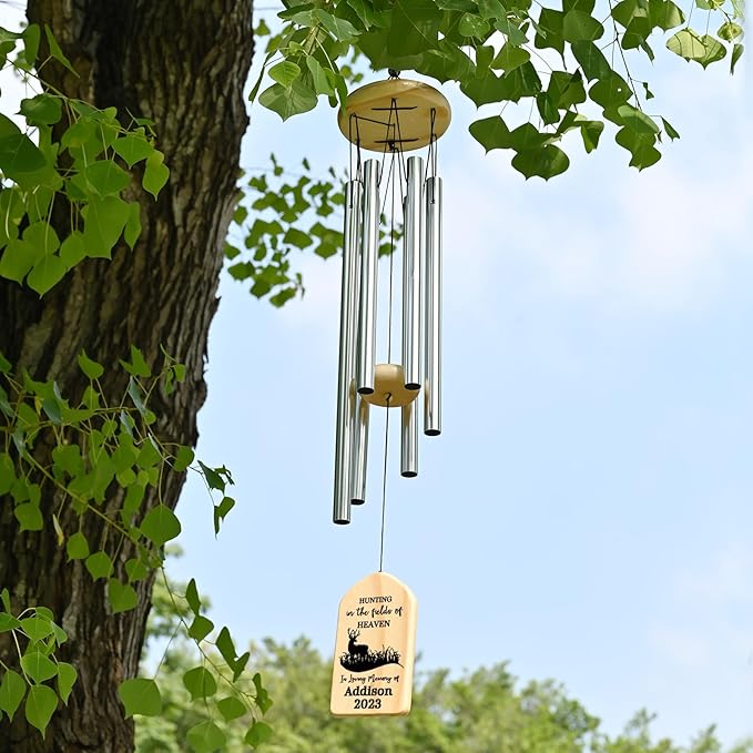 Memorial Wind Chimes - Hunting in Heaven Memorial Gifts - Sympathy Gifts for Lost of Loved One Who Loved to Hunt - Bereavement Gifts for Loss of Father, Husband, Brother, Grandpa or Hunter