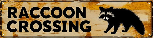 WSUPBPR Funny Metal Sign Decor Raccoon Crossing Road Signs Warning Sign Outdoors Wall Fence Forest Decor coffee Bar Art 16x4 in