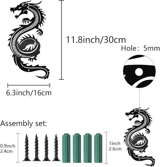 CREATCABIN Dragon Metal Wall Decor Black Iron Wall Art Japanese Chinese Dragon Sculpture Hanging Artwork Decor Gothic Signs Decoration for Indoor Outside Living Room Home Office 11.8x6.3Inch