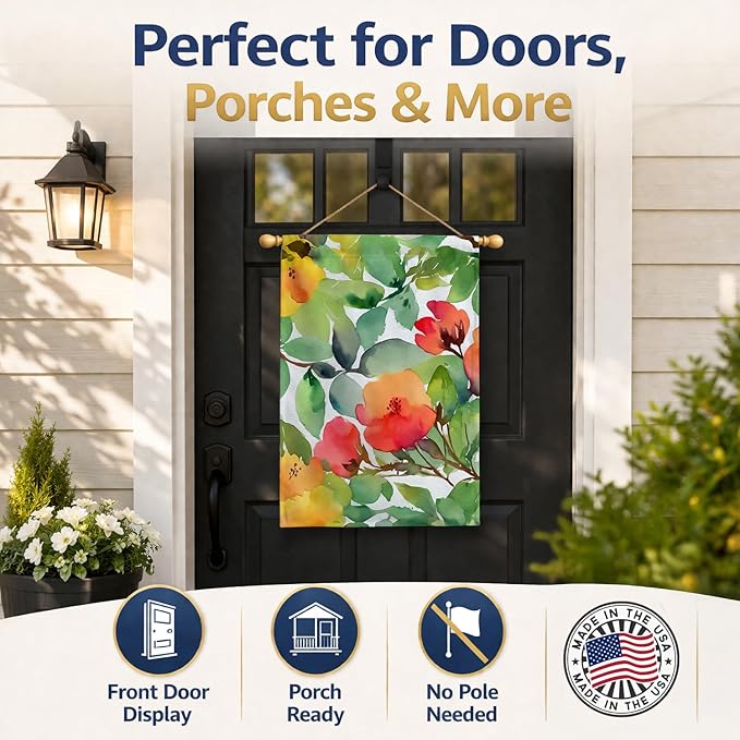 Caroline's Treasures Connecticut Mountain Laurels in Watercolor House Flag Large Porch Sleeve Pole Decorative Outside Yard Banner Artwork Wall Hanging, Polyester, House Size, Multicolor