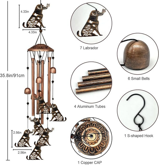 Labrador Wind Chimes for Outside Labrador Retriever Birthday Decorations Memorial Metal Dog Wind Chimes Unique Home Decor Dog Gifts for Women