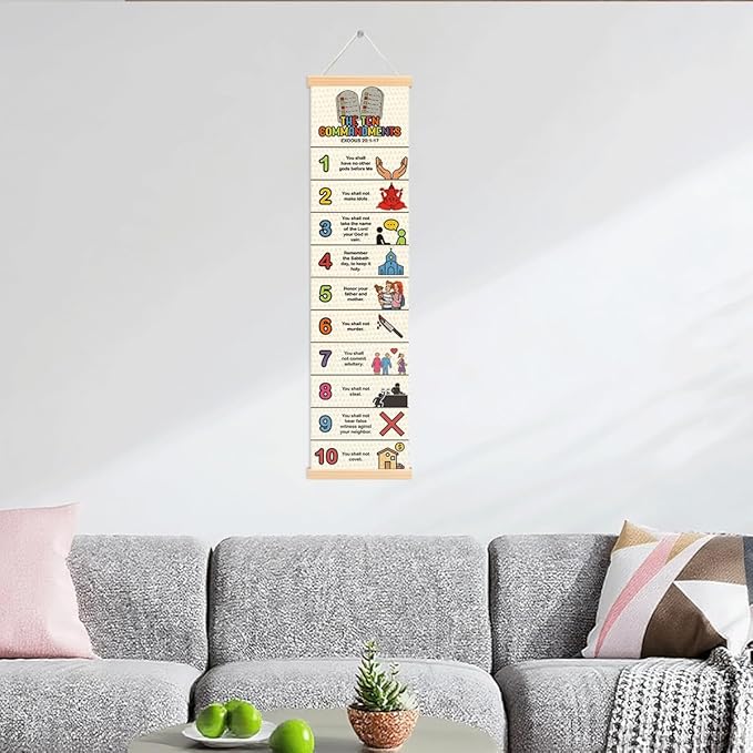 Ten Commandments Banner, Church Banner, Christian Rustic Hanging Door Flag, Farmhouse Decorations Outdoor Indoor, Church Activity Decor, Bible Lesson, Scripture and Words Decorations