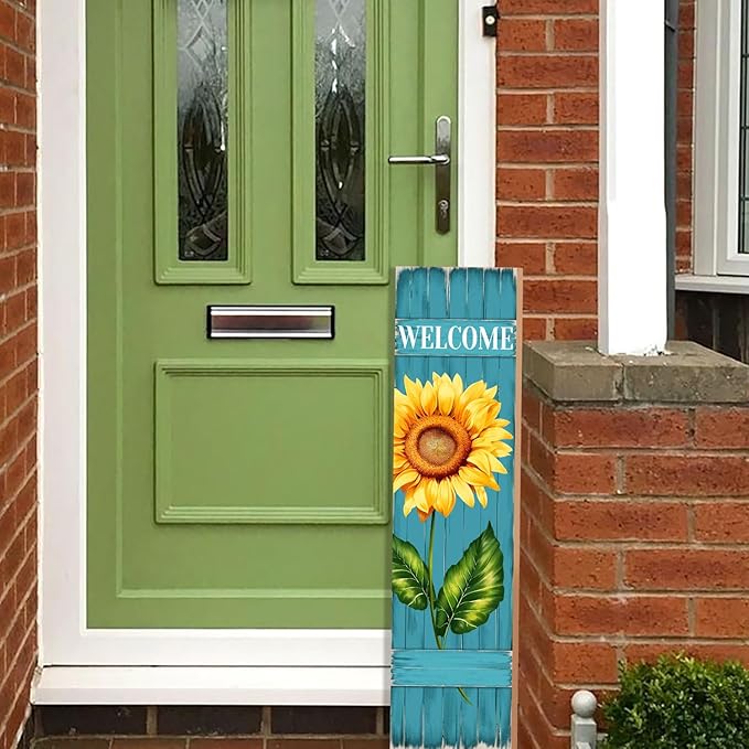 PEROUU Sunflower Welcome Wooden Sign,Spring Rustic Porch Sign for Front Door Decorations, Front Porch Decor Home Hanging Signs Wall Sign 31.5" H