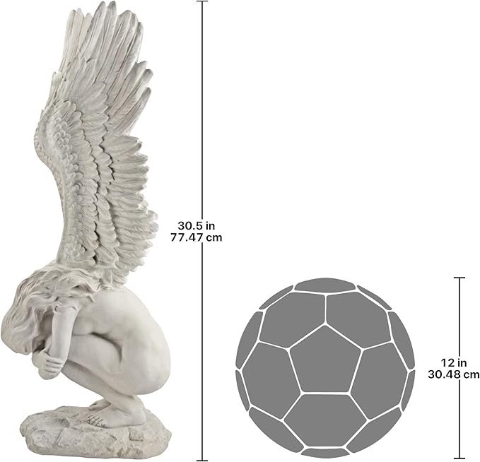 Design Toscano Remembrance and Redemption Angel Religious Indoor/Outdoor Garden Statue, From Base to Top of the Wings Nearly 3 feet tall! Tall, Cast Stone Resin, Antique Stone Finish