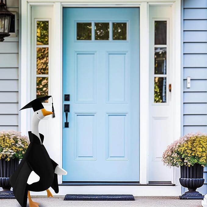 Graduation Goose Outfit for 23'' High Cement Goose Statue, Lawn Porch Clothes Cute Grad Yard Statue Outfit for Patio Outdoor Garden Decoration(Black)