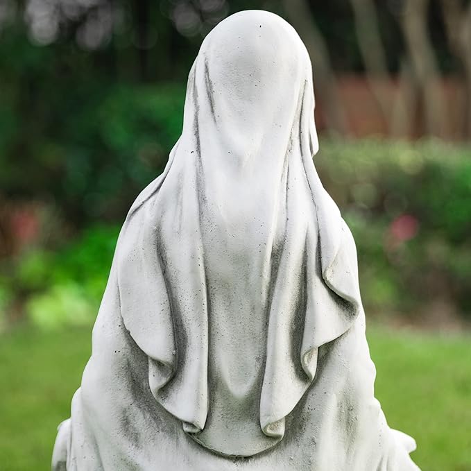 glitzhome GH50521 Blessed Mother Virgin Mary Religious Garden Decor Statue, 31 Inch, Antique Beige