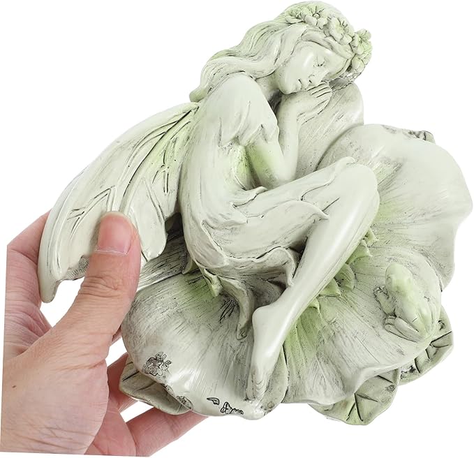 Toyvian Sleeping Resin Figurine Garden Statue Decor for Home Outdoor Lightweight Sculpture for Desk Elegant Fairy Ornament