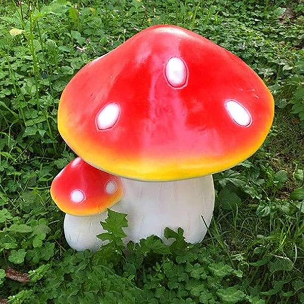Garden Statue Animal Sculpture Outdoor Decor Gift Garden Crafts Ornaments Statues Mushroom Outdoor Decor Sculptures Patio Yard Hand-Painted Accessories Front Porch Lawn Figure(Reda,30x30x38cm)