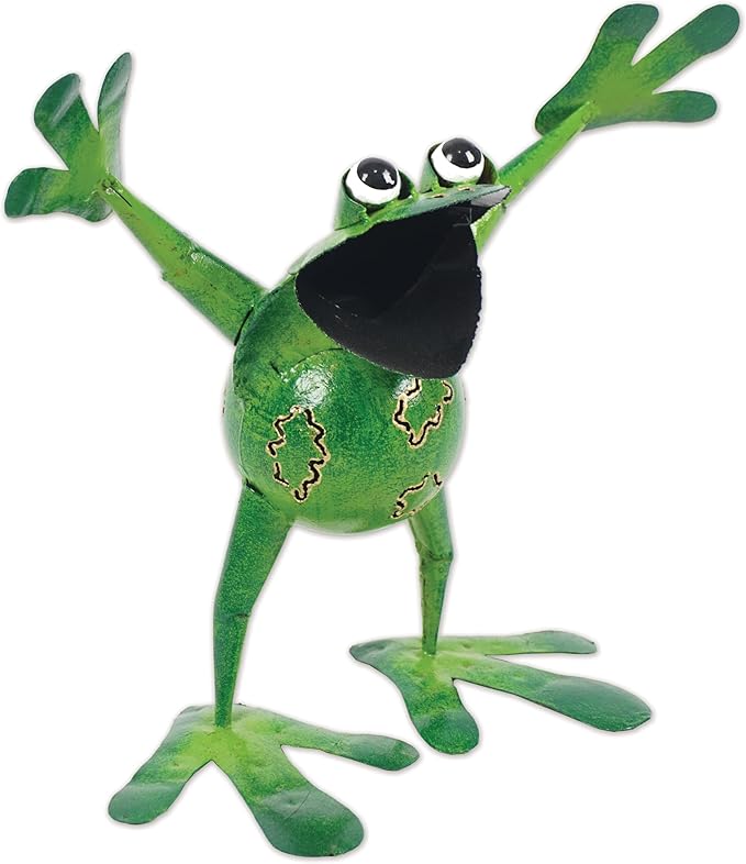 Sunset Vista Designs Outdoor Yard Decor - Green Metal Frog Garden Sculpture, 11.75" Tall, Standing Speedy