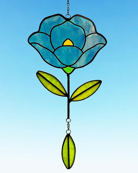 Stained Glass Window Hangings, Handcrafted Garden Suncatchers for Window and Home Decor, Unique Artisan Glass Ornaments for Indoor and Outdoor Use, Blue
