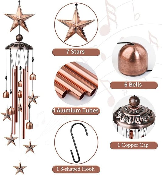Star Wind Chimes for Outside, 35" Wind Chimes with 4 Aluminum Tubes Hanging Bells, Memorial Windchimes Outdoors with S Hook for Patio Garden Decor, Unique Gift for Mom Grandma Housewarmi