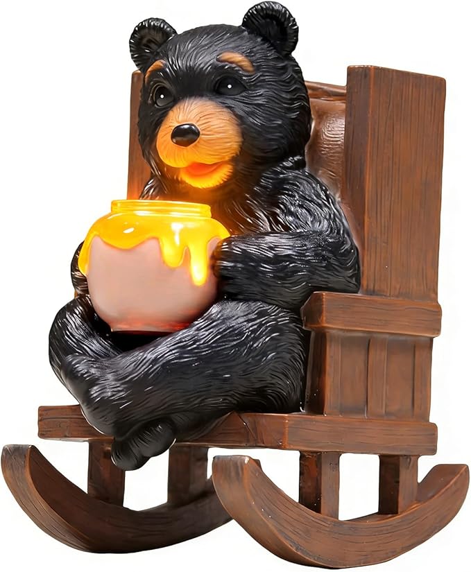 Solar Garden Statues Black Bear Decor Resin Bear Statues Outdoor with Solar Light Animal Figurine for Outside Yard Lawn and Patio Decorations Gardening Gifts for Women 3.5 * 5.5 * 6.25 Inch