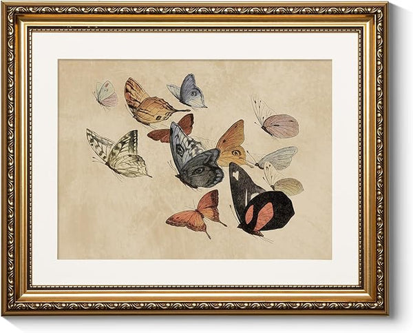 ARPEOTCY Vintage Gold Framed Wall Art, Classical Flying Butterflies Paintings, Canvas Prints Artwork with Antique Frame, Victorian Wall Pictures Decor for Living Room Gallery Bedroom, 13x16 inch