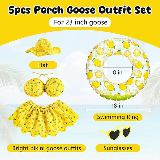 Bikini Porch Goose Outfits, 23" Goose Statue Bikini Lemon Costume Summer Porch Goose Outfits, Durable Hawaiian Goose Clothes with Sunglasses and Swim Ring, Outdoor Yard Patio Garden Decor