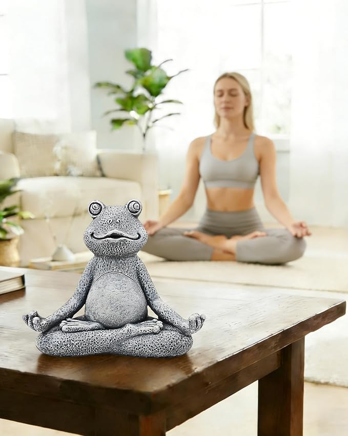 Nacome Meditating Frog Miniature Figurine, Zen Yoga Frog Statue Ornament - Indoor/Outdoor Garden & Home Decoration, 5 inch (Grey)