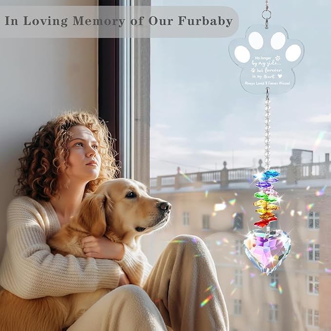 Dog Memorial Gifts, K9 Dog Memorial Crystal Suncatcher, Pet Loss Gift, Pet Sympathy Remembrance Bereavement Gifts (Color-Pet Paw)