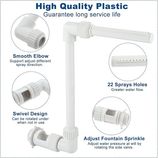Pool Fountain for Inground Swimming Pool Adjustable Pool Fountains for Above Ground Pools Waterfall Fountain Kit Water Fun Sprinklers Fits Most 1.5" Above Inground Pools Threaded Return Jets
