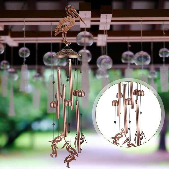 VioraWhite Pelicans Wind Chimes Outdoor Decoration for Women Men Mom Wife Grandma Pelicans Gifts Memorial Metal Wind Chimes for Outside Indoors, Lawn, Patio, Home, Porch, Garden, Yard Decor