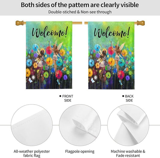 Welcome Garden Flag 28 X 40 In Outdoor Summer Spring Fairy Flowers Dragonfly Floral Mini Yard Flag House Flags Farmhouse Sign For Home Garden Decoration Banner