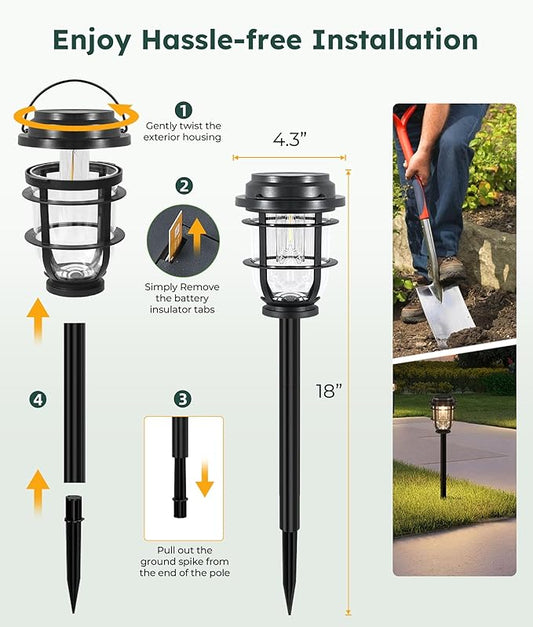 Vuees 4-Pack Solar Pathway Lights, Bright Auto Garden Lights Decor - Durable Landscape Lighting for Lawn, Patio, Walkway, Driveway, Housewarming Gift Ideas