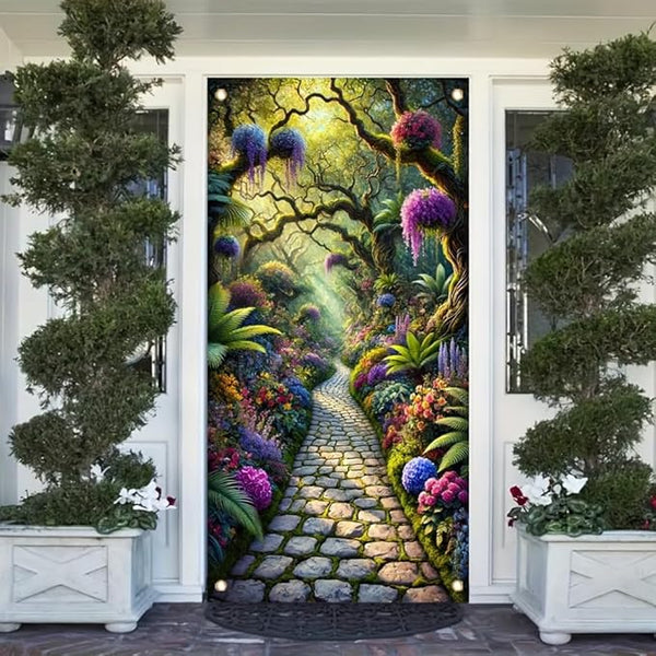Christmas Door Cover 71x35 Inch Double Sided Outdoor Santa Deer Tree Gift Red BowStripe Welcome Decoration for Front Porch Holiday Xmas Winter Door Banner Party Home Decor