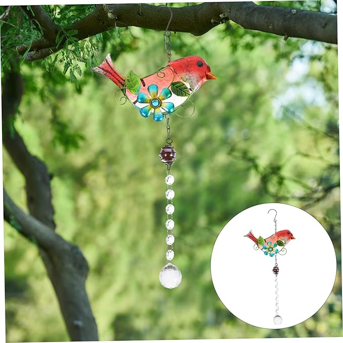 BESPORTBLE Creative Bird Figurine Hanging Decor Stained Glass Garden Statue for Outdoor Home Adornment Lifelike Iron Craftsmanship for Garden Patio Decoration