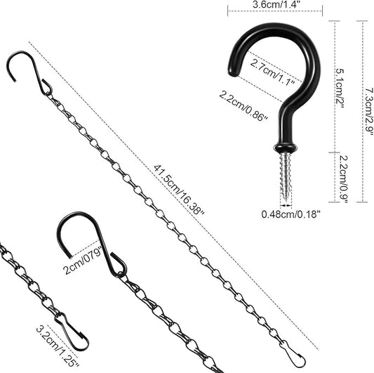 Hotop 8 Pcs Metal Hanging Chains with Ceiling Hooks, Garden Plant Hangers for Hanging Bird Feeders, Billboards, Chalkboards, Basket, Planters, Lanterns, Wind Chimes, Chain Hook DIY(16.38 Inch,Black)