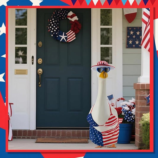 Patriotic Porch Goose Outfits for 23 Inch Lawn Statue, 4th of July Hawaiian Bikini Costume for Plastic/Cement Statue, Summer Sculpture Clothes for Garden Patio USA 250th Anniversary Decoration