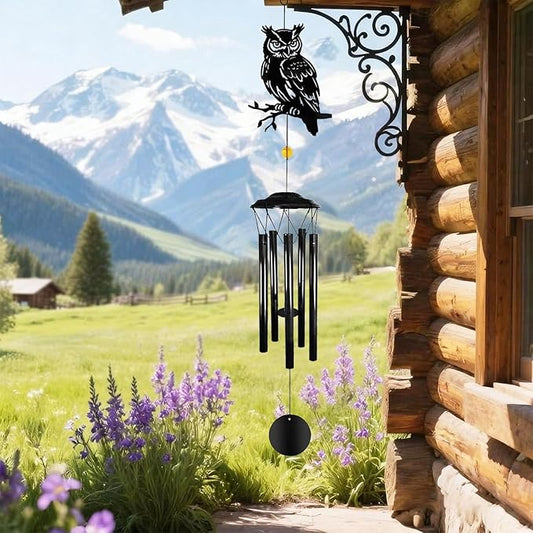 Owl Wind Chimes for Outside - Owl Windchimes Outdoors, Black Metal Memorial Wind Chime for Home, Patio, Balcony Decor, for Mom Dad Family Friend, Gifts for Mother's Day, Housewarming, Retirement
