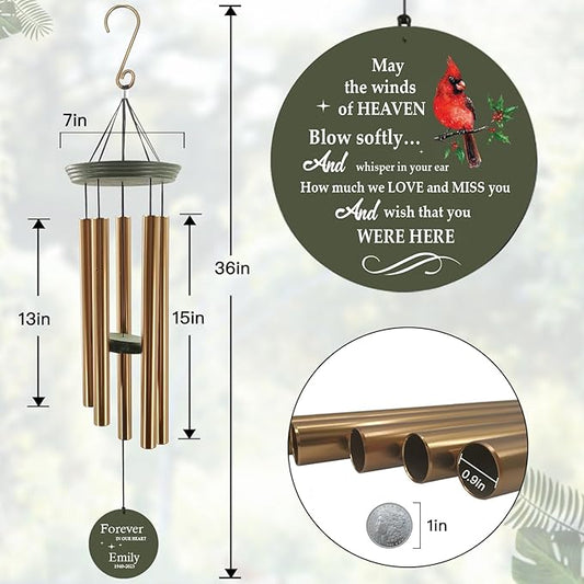 Personalized Wind Chimes, Cardinals Memorial Wind Chimes, Sympathy Gifts for Loss of Loved One, Wind Chime Deep Tone for Loss of Loved Dad/Mom/Ones for Condolences/Funeral, Product in USA