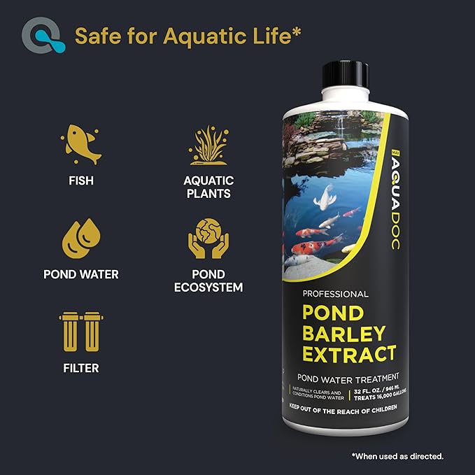 AquaDoc Pond Barley Extract - 32oz - Liquid Barley Extract for Ponds with Fish - for up to 16,000 Gallons - Made in USA