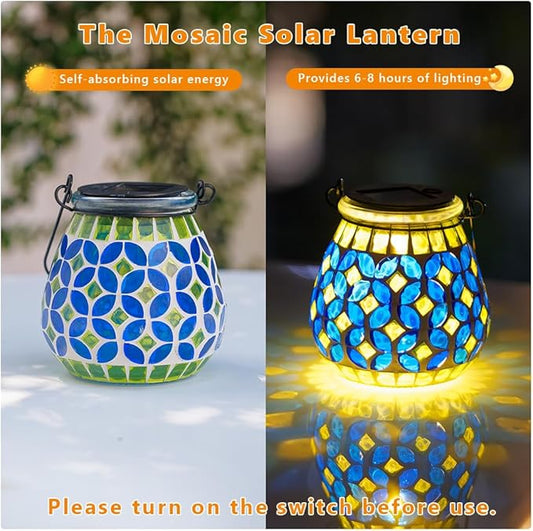 Starsoul Solar Lanterns Outdoor Waterproof, Gorgeous Mosaic Solar Lantern Outdoor Garden Decor, Solar Hanging Lights for Outside Patio Yard